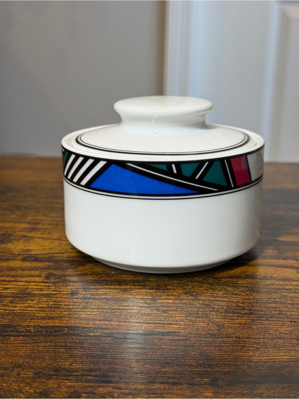 Vintage Postmodern Geometric Covered Sugar Bowl – Memphis Style 1980s/90s